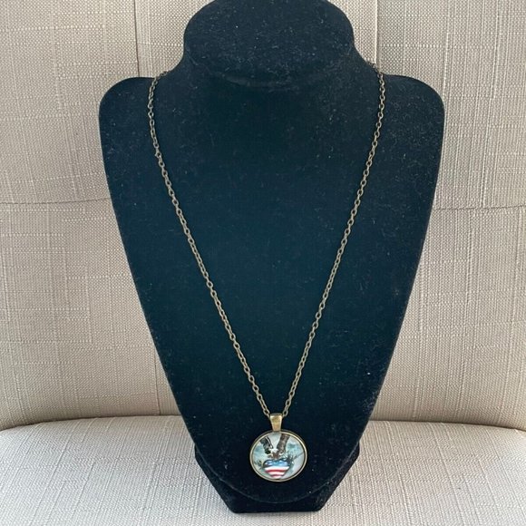 US Flag Necklace Bronze Tone Chain Fashion Patriot Jewelry Cabochon Pendant - Picture 7 of 7